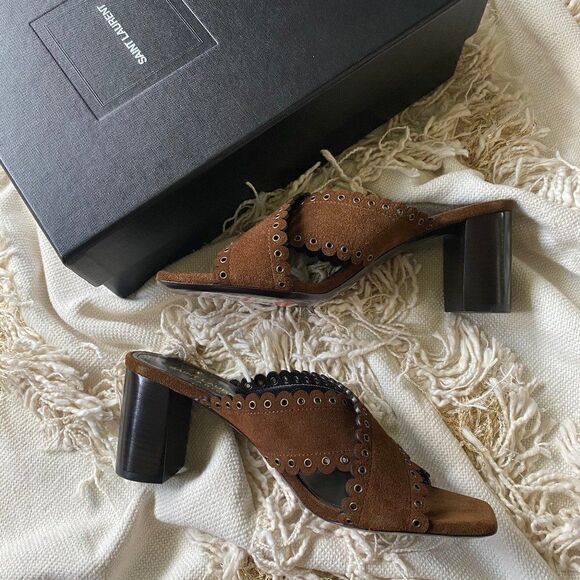 Saint Laurent LouLou Grommet Sandal 37.5 - Picture 1 of 16